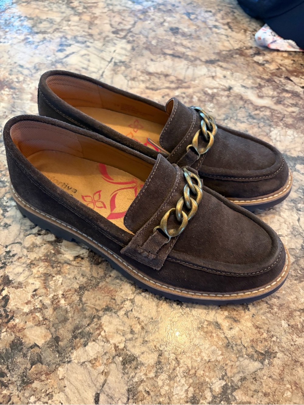 Women's Suede Chain-Trim Loafers in Dark Brown